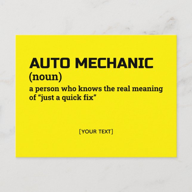 Auto Mechanic Definition Humour Gift Postcard (Front)
