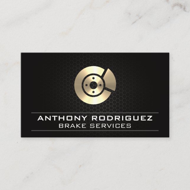 Auto Mechanic | Gold Rotor Icon Business Card (Front)