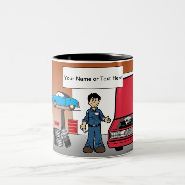 Auto Mechanic - Male Cartoon by PrintedPerfection Two-Tone Coffee Mug (Center)