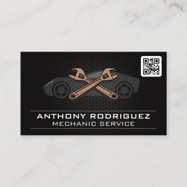 Auto Mechanic | Sports Car Wrenches | QR Code Business Card (Front)