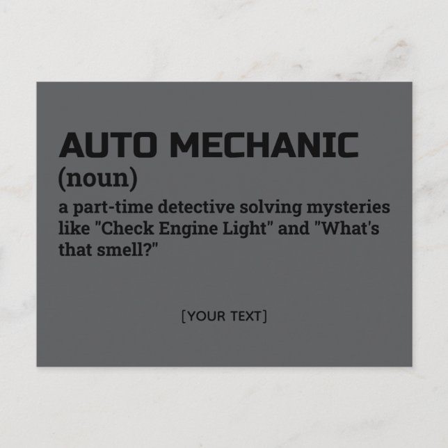 Auto Mechanic – Witty Definition Postcard (Front)