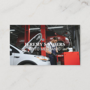 Auto Mechanic Working on Car Business Card