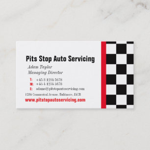 Auto motor servicing pit stop red business card