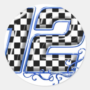 auto racing number 12 blue classic round sticker