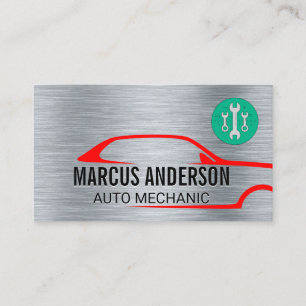 Auto Repair Logo   Metallic Steel Background Business Card
