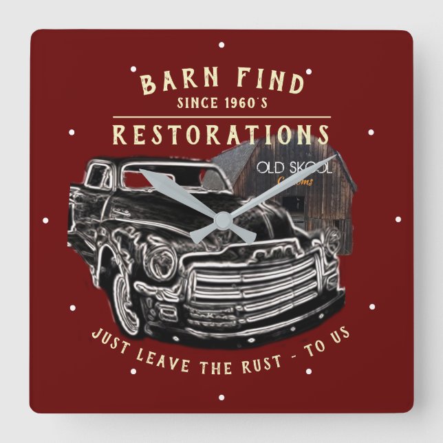 Auto Restoration Barn Find Chevy Truck Classic Red Square Wall Clock (Front)