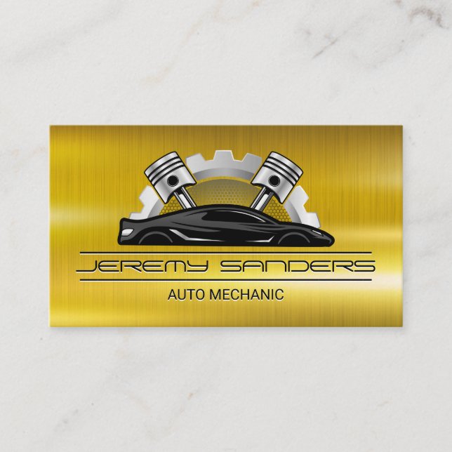 Auto Service Graphics | Gold Metallic Industrial Business Card (Front)
