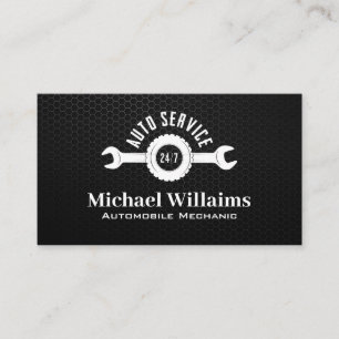 Auto Service Wrench Logo   Carbon Fibre Background Business Card