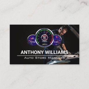 Auto Speedometer   Mechanic Working on Engine Business Card