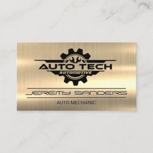 Auto Tech Wrenches Gear Mechanic Gold Metal Business Card