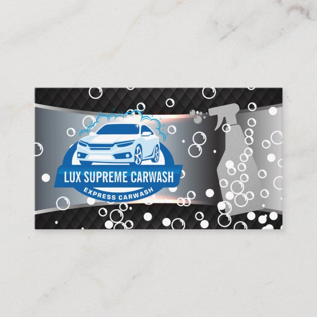 Auto Wash Logo | Soap Bubbles | Spray Bottle Business Card (Front)