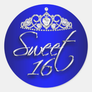 Autocollant 16 ans Sucré Couronne Royale Bleu & Ar