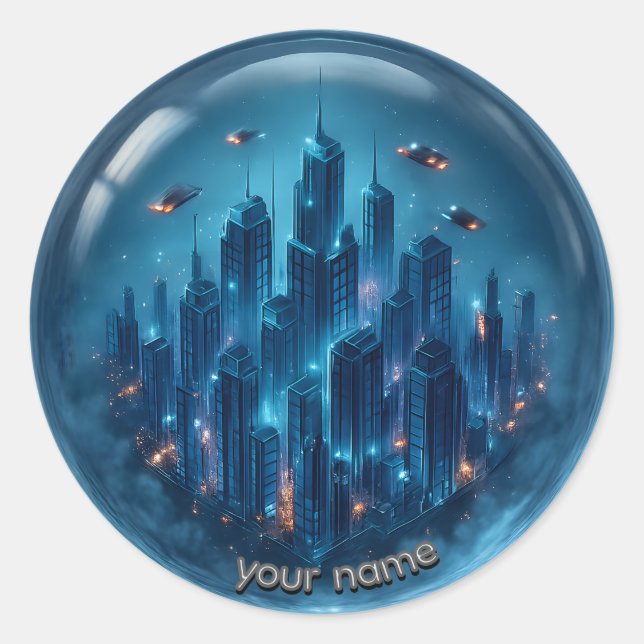 Autocollant 3D Futuriste Neon Mini City (Devant)