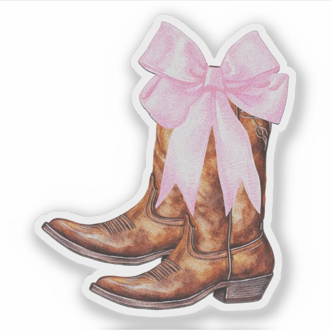 Autocollant à arc rose de bottes de cowboy - Autoc (Devant)