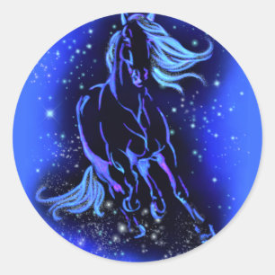 Autocollant À Cheval Couché Au Feu Lune Bleu Étoil