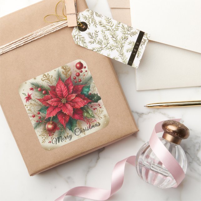 Autocollant à fleurs rouge de Noël Poinsettia (Cadeaux)