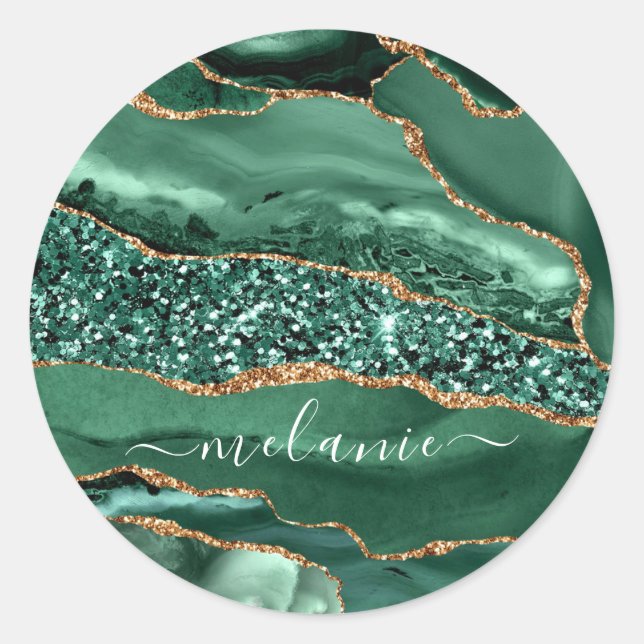 Autocollant Agate Vert Or Pailleté Marbre Votre No (Devant)