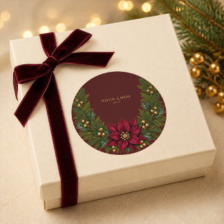 Autocollant Ajoutez Votre Logo Poinsettia Bourgogn