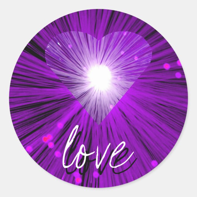 Autocollant 'amour' du coeur pourpre rond (Devant)