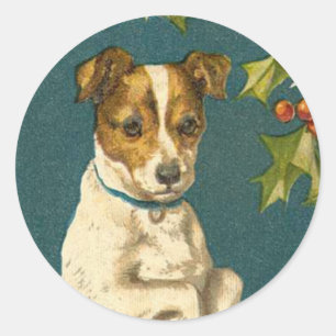 Autocollant antique de Noël de chien