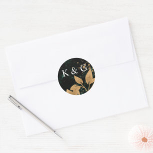 Autocollant Aquarelle Or Et Monogramme Vert