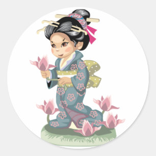 Autocollant asiatique de fille