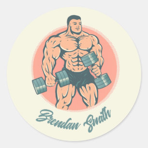 Autocollant avec bodybuilder et votre nom