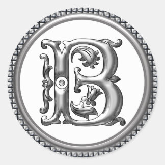 Autocollant B rond initial en argent