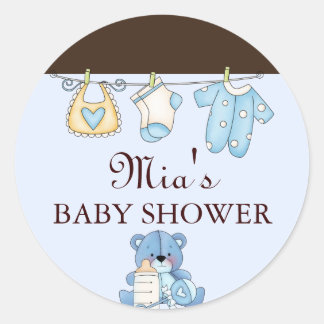 Autocollant Baby Shower Corde à Linge Bleue