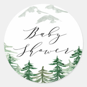 Autocollant Baby shower en bois aquarelle
