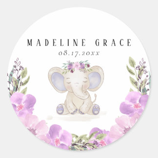 Autocollant Baby Shower Fille Bébé Éléphant