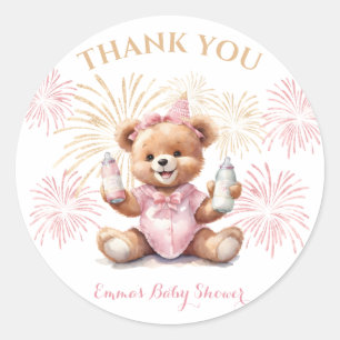 Autocollant Baby Shower Fille Ours Rose Nouvel An