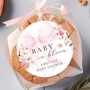 Autocollant Baby Shower Fleur de Bébé Rose