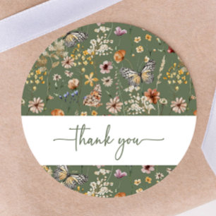 Autocollant Baby shower Fleur sauvage Boho vert