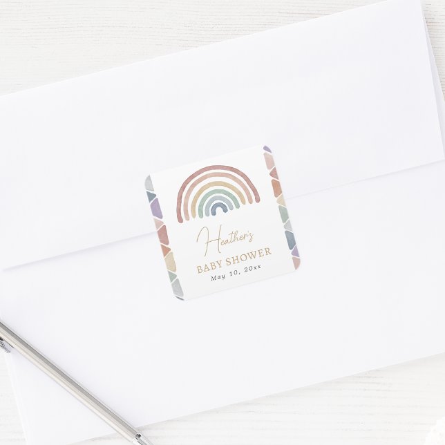 Autocollant Baby shower Pastel Rainbow (Pastel Rainbow Baby Shower Square Sticker by Painted Paperie
)