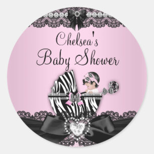 Autocollant Baby Shower Pink Zebra & Lace