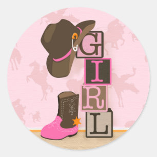 Autocollant Baby shower Western Cowgirl