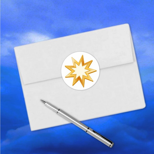 Autocollant Baha'i (Gold nine pointed star, symbol of the Baha’i faith sticker.)