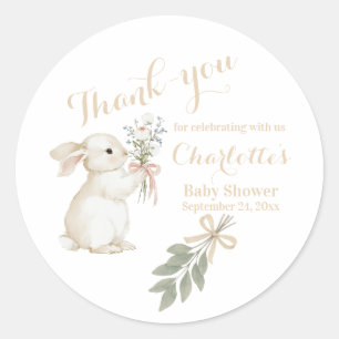 Autocollant beige lapin floral Boho