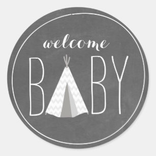 Autocollant blanc de baby shower de Tipi - tableau