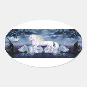 Autocollant blanc d'ovale de licorne de beauté