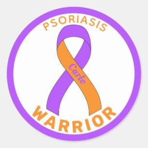Autocollant blanc rond Psoriasis Warrior Ribbon