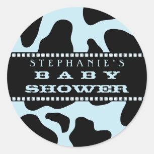 Autocollant bleu de baby shower de cowboy