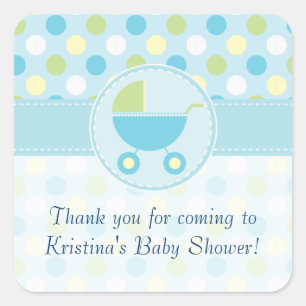 Autocollant bleu de baby shower de landau et de