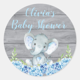 Autocollant bleu de baby shower d'éléphant