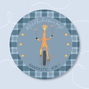 Autocollant Bleu de Récompense pour Élève Girafe d