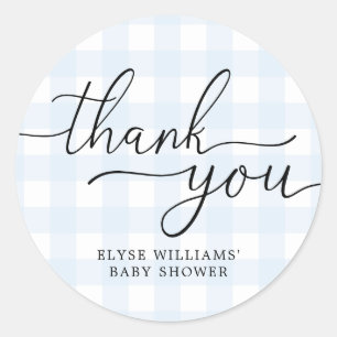 Autocollant bleu En vichy Merci de Baby shower Fav