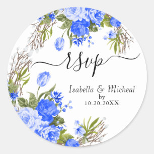 Autocollant bleu floral - RSVP classique rond