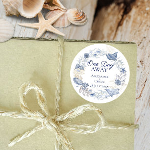 Autocollant Bleu Or Faveur de Mariage Côtiers