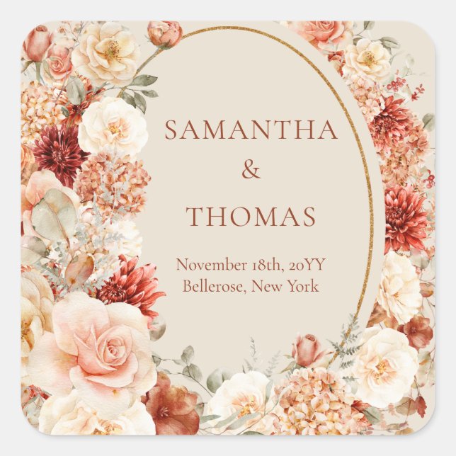 Autocollant Boho terracotta bordeaux à fleurs euca (Devant)